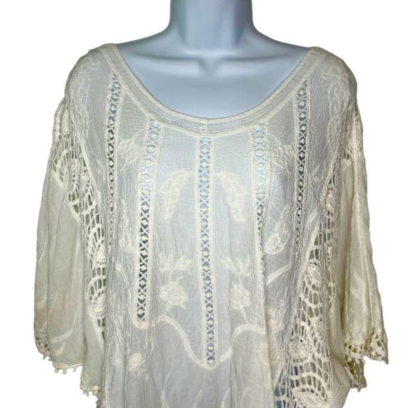 Staccato Womens M/L Cotton Crochet Batwing Blouse - Picture 4 of 7